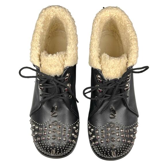 Gucci Harlem Black Leather Stud Shearling Combat Ankle Boots EU 36.5 US 6.5 - Picture 10 of 14